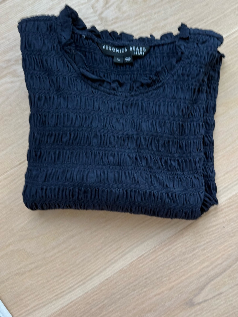 Veronica Beard - Smocked Puff-Sleeve Top in Navy - Picture 8 of 8